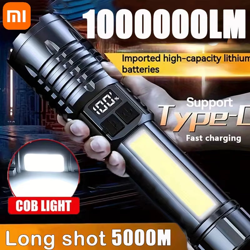 Xiaomi High Power Rechargeable Led Flashlight Very Strong with Side Light Torch Portable Emergency Lighting for Camping Hiking