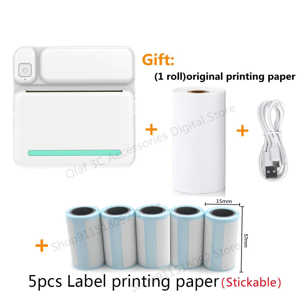 Portable Mini Label Printer Photo Thermal Adhesive Labels Printers Inkless Bluetooth Pocket Mini Printer Stickers Maker 57MM