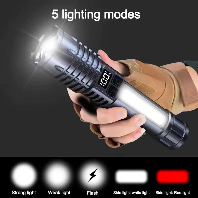 Xiaomi High Power Rechargeable Led Flashlight Very Strong with Side Light Torch Portable Emergency Lighting for Camping Hiking