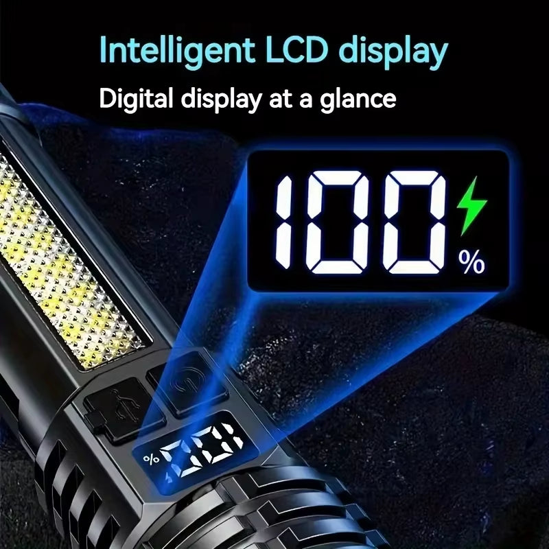 Xiaomi High Power Rechargeable Led Flashlight Very Strong with Side Light Torch Portable Emergency Lighting for Camping Hiking