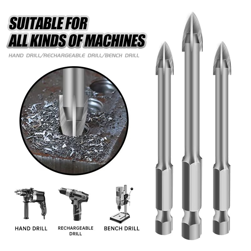 Carbide Head Four - Edge Drilling Bit Glass Ceramic Tile Opener