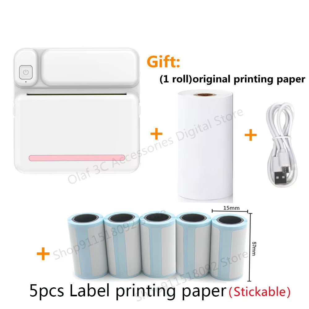 Portable Mini Label Printer Photo Thermal Adhesive Labels Printers Inkless Bluetooth Pocket Mini Printer Stickers Maker 57MM