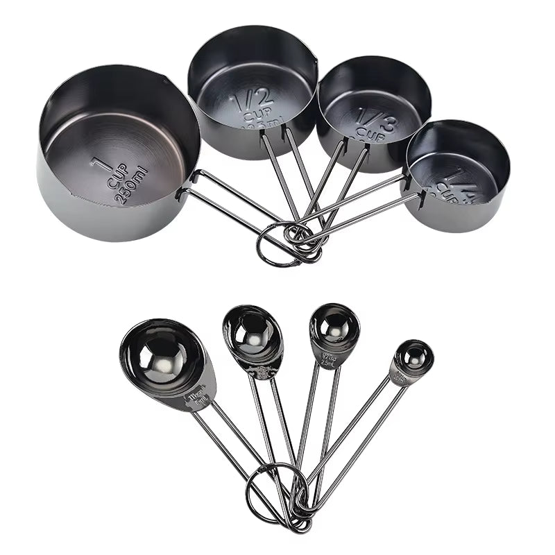 4/8Pcs Wooden Gold Measuring Cups and Spoons Stainless Steel Food Coffee Flour Scoop Kitchen Scale Baking Cooking Gadget Sets