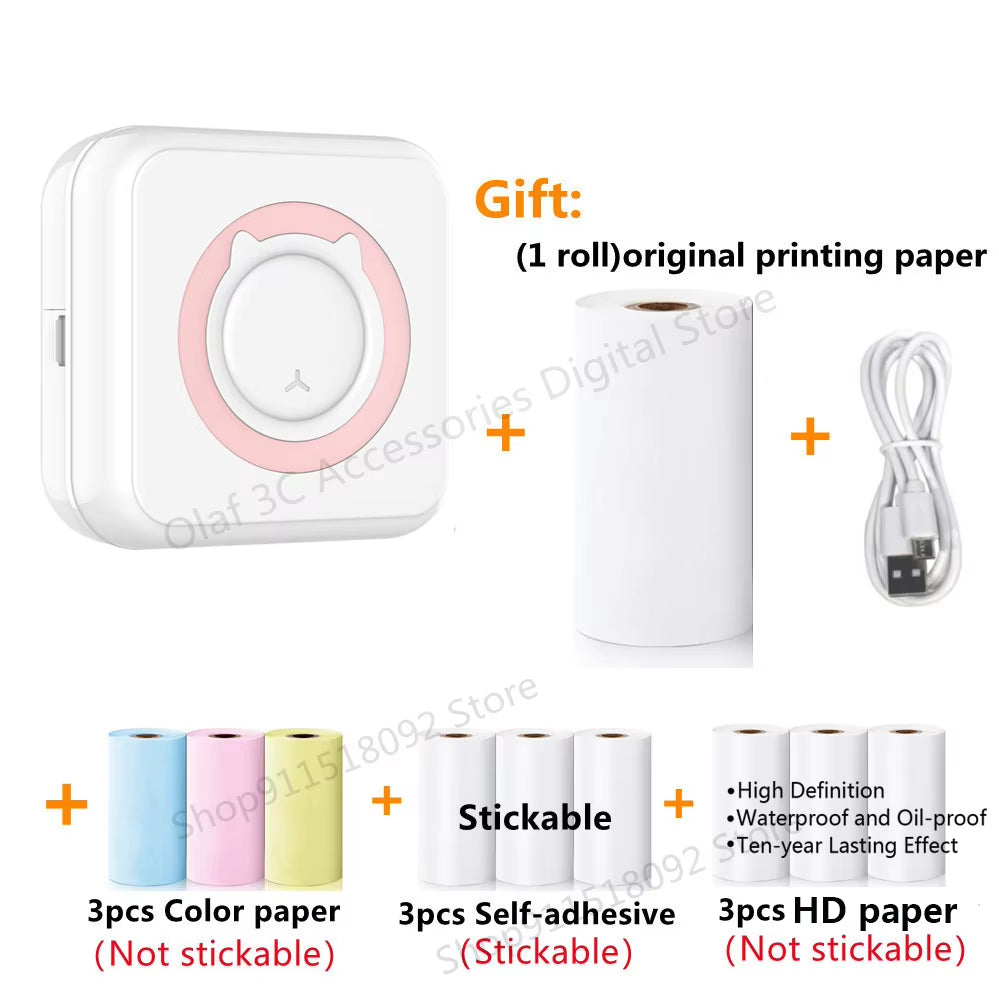 Portable Mini Label Printer Photo Thermal Adhesive Labels Printers Inkless Bluetooth Pocket Mini Printer Stickers Maker 57MM