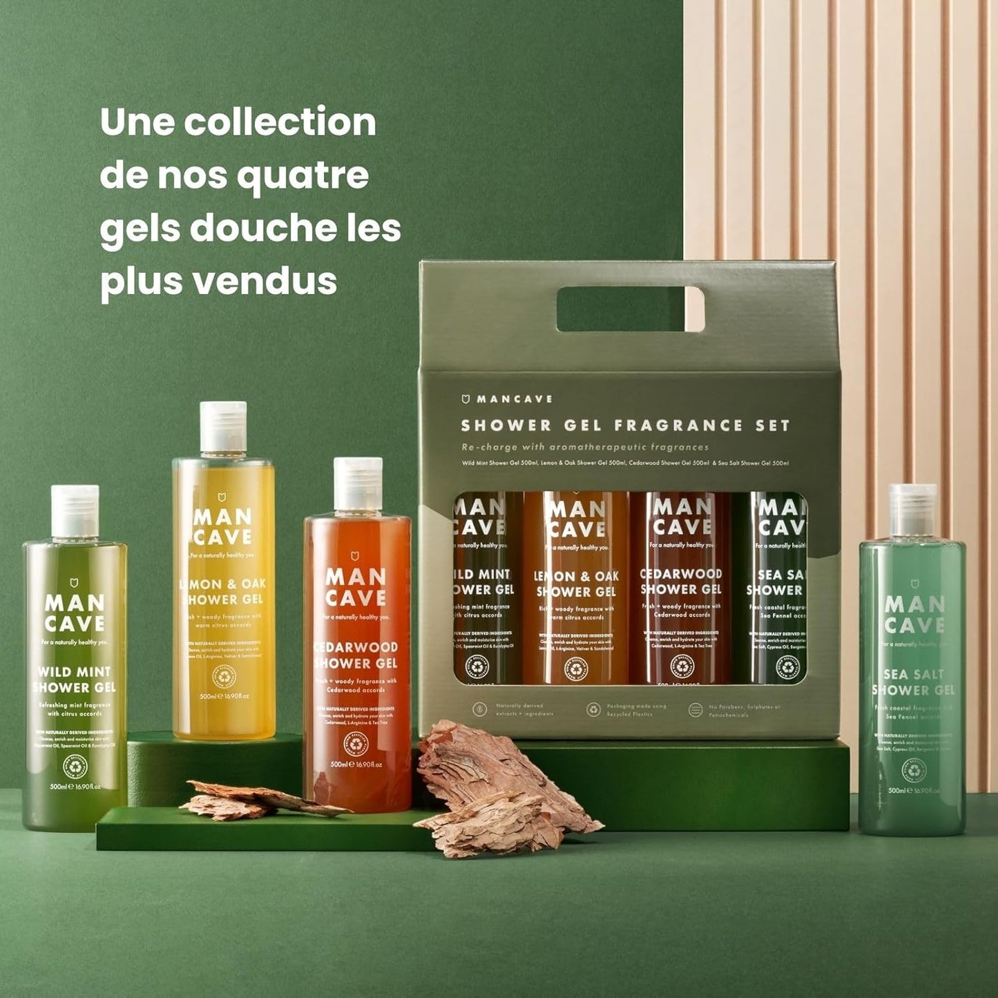 Coffret Cadeau Hommes - Lot Gel Douche, Idée Cadeau Hommes Gels Douche Naturels Sans Sulfate 4 X 500 Ml - Menthe, Citron Et Chêne, Bois De Cèdre Et Sel De Mer, Vegan, Fabriqué En Angleterre