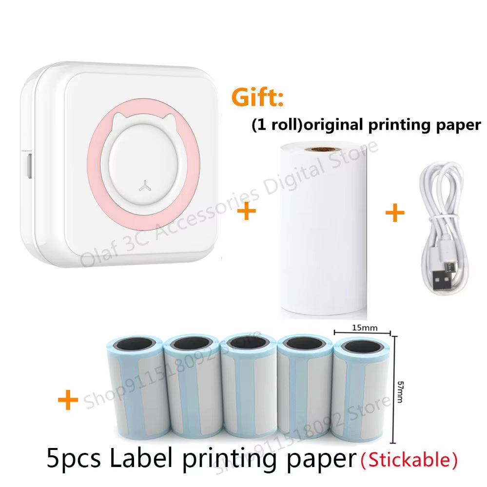 Portable Mini Label Printer Photo Thermal Adhesive Labels Printers Inkless Bluetooth Pocket Mini Printer Stickers Maker 57MM