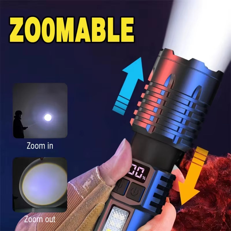 Xiaomi High Power Rechargeable Led Flashlight Very Strong with Side Light Torch Portable Emergency Lighting for Camping Hiking