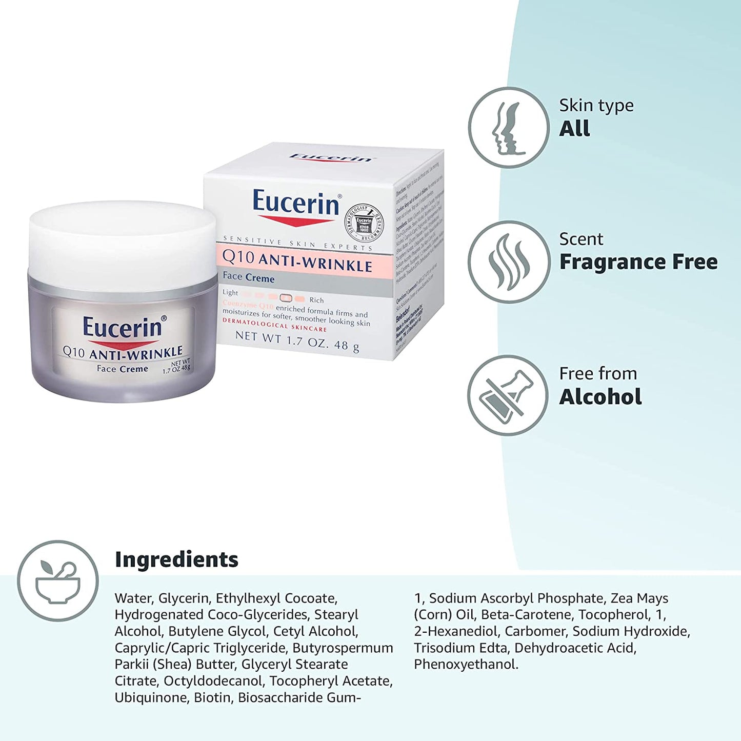 Eucerin Crème Anti-Rides Pour Le Visage - Pour Peaux Sensibles - Avec Coenzyme Q10 - 48 G