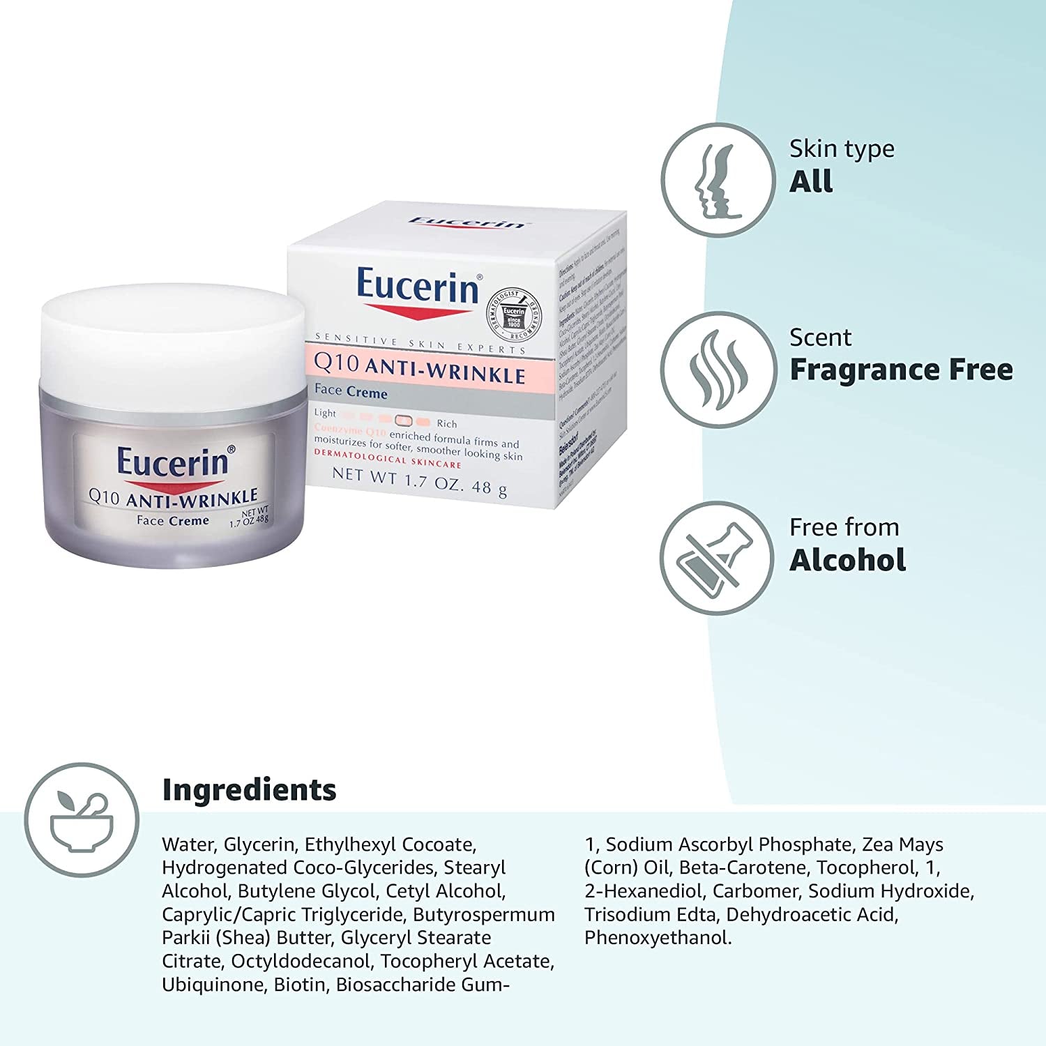 Eucerin Crème Anti-Rides Pour Le Visage - Pour Peaux Sensibles - Avec Coenzyme Q10 - 48 G