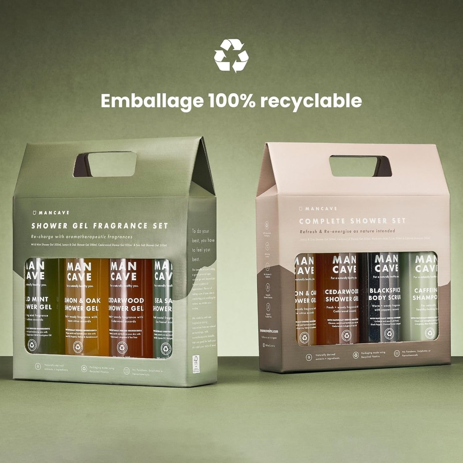 Coffret Cadeau Hommes - Lot Gel Douche, Idée Cadeau Hommes Gels Douche Naturels Sans Sulfate 4 X 500 Ml - Menthe, Citron Et Chêne, Bois De Cèdre Et Sel De Mer, Vegan, Fabriqué En Angleterre